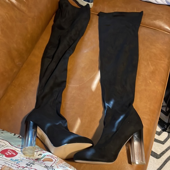 Lucite heel faux suede thigh high boots - Picture 2 of 3